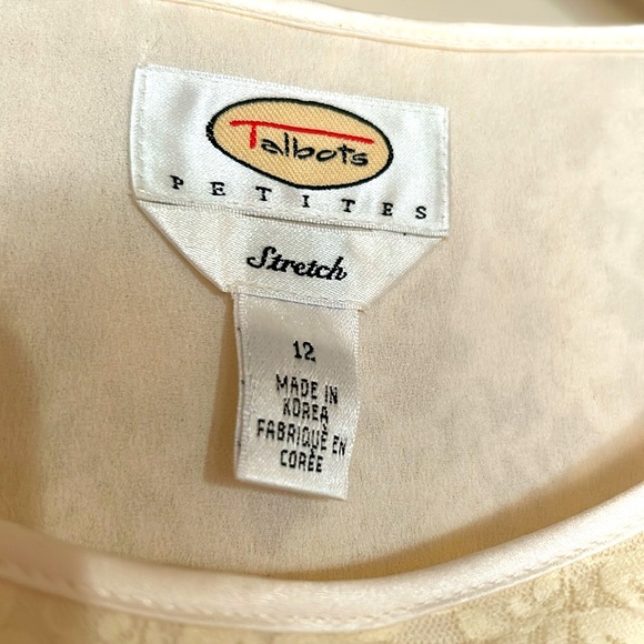 NWOT. Talbots petite stretch cream colored lace top.  Lightweight and pretty. - Picture 6 of 8